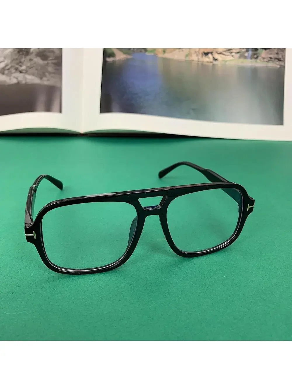 Vintage 90s style Black square frame glasses with clear 55mm lens. Unisex